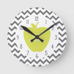 Horloge Ronde Enseignant Grey Chevron Neon Apple