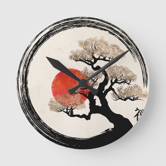 Horloge Ronde Enso Circle et Bonsai Tree sur toile (Recto)