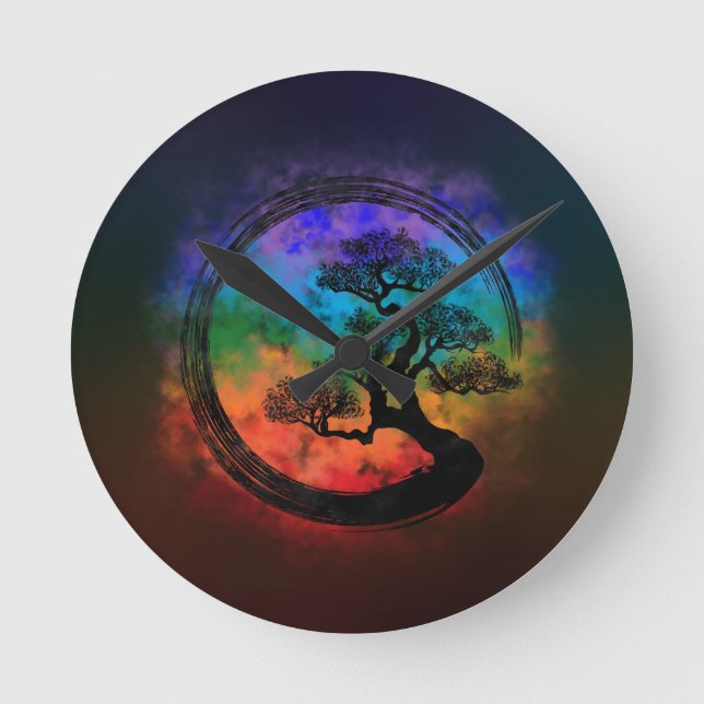 Horloge Ronde Enso Zen Circle and Bonsai Tree Nebula (Recto)
