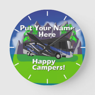 Horloge Ronde Entegra Aspire RV Blue Happy Camper Design