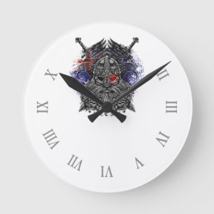 Horloge Ronde Épées de corbeaux d'Odin Mythologie Viking drapeau