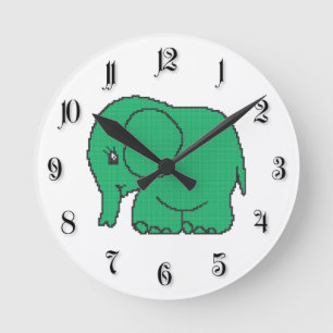 Horloge Ronde Ephant vert à point croisé drôle