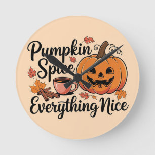 Horloge Ronde "Épices Citrouilles & Tout Nice" Graphique d'autom