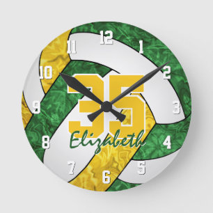 Horloge Ronde Equipe couleur or vert poutre salle de volley-ball