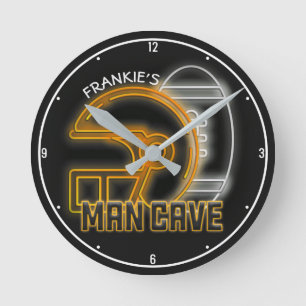 Horloge Ronde Équipe de football américain de Man Cave