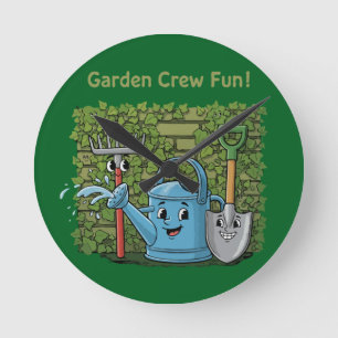 Horloge Ronde Équipe de jardin mignonne, amusement ! Outils de j