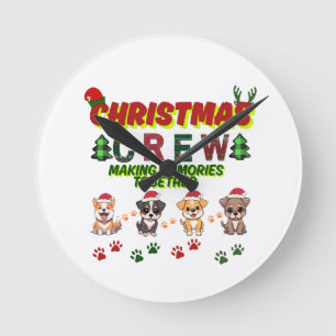 Horloge Ronde Équipe de Noël amateur de chiens Famille de Noël-c