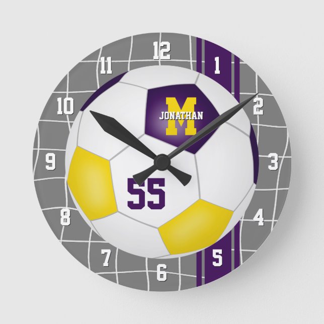 Horloge Ronde équipe d'or violet couleurs variété rayures soccer (Recto)