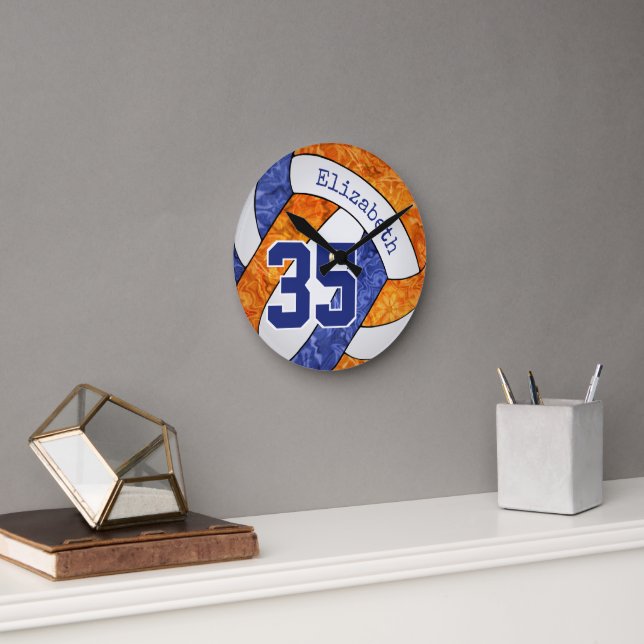 Horloge Ronde équipe d'orange bleu couleurs salle de volley-ball (Bureau)