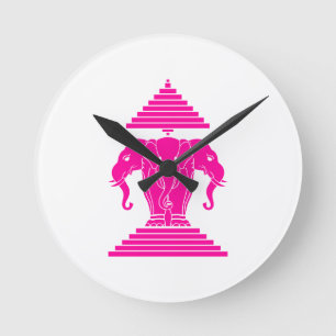 Horloge Ronde Erawan rose trois éléphant en tête Lao / Laos Drap