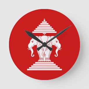 Horloge Ronde Erawan: Trois éléphants en tête Lao / Drapeau L