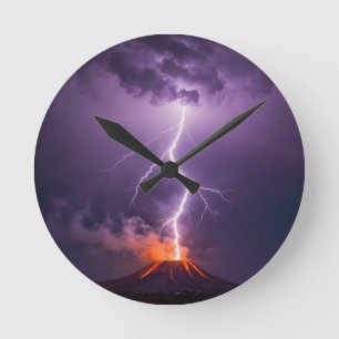 Horloge Ronde Éruption dramatique de foudre volcanique la nuit