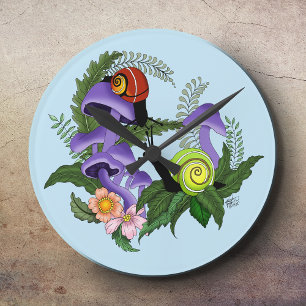 Horloge Ronde Escargots cubains champignons violets