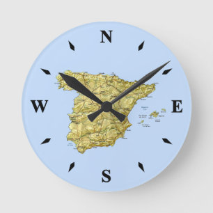 Horloge Ronde Espagne Carte Clock