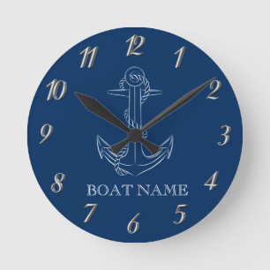 Horloge Ronde Esprit Nautique Ancre Bleu Marine