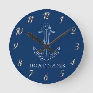 Horloge Ronde Esprit nautique Ancre Marine Bleu