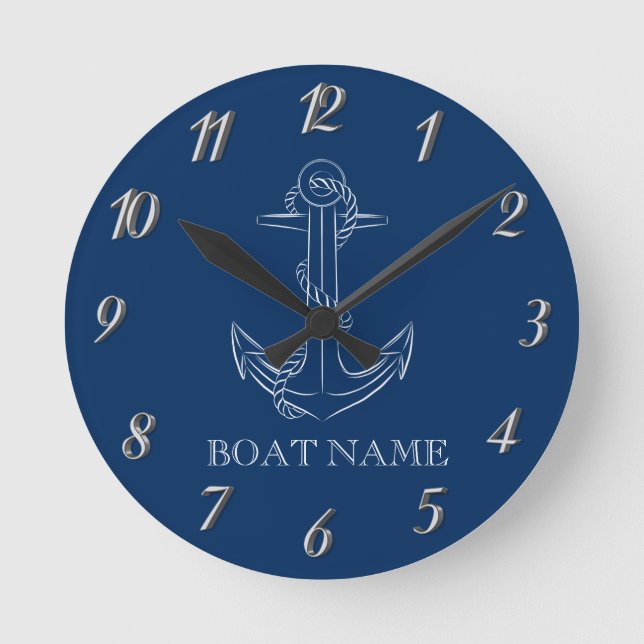 Horloge Ronde Esprit nautique Ancre Marine Bleu (Recto)