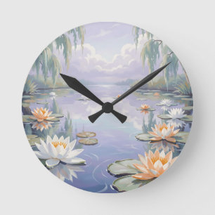 Horloge Ronde Étang de nénuphars serein saules pleureurs