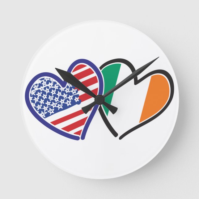 Horloge Ronde États-Unis Irlande Coeur drapeaux (Recto)