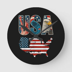 Horloge Ronde Etats-Unis Patriotique 4 juillet Amérique Drapeau