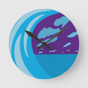 Horloge Ronde Été bleu océan Vague violet ciel