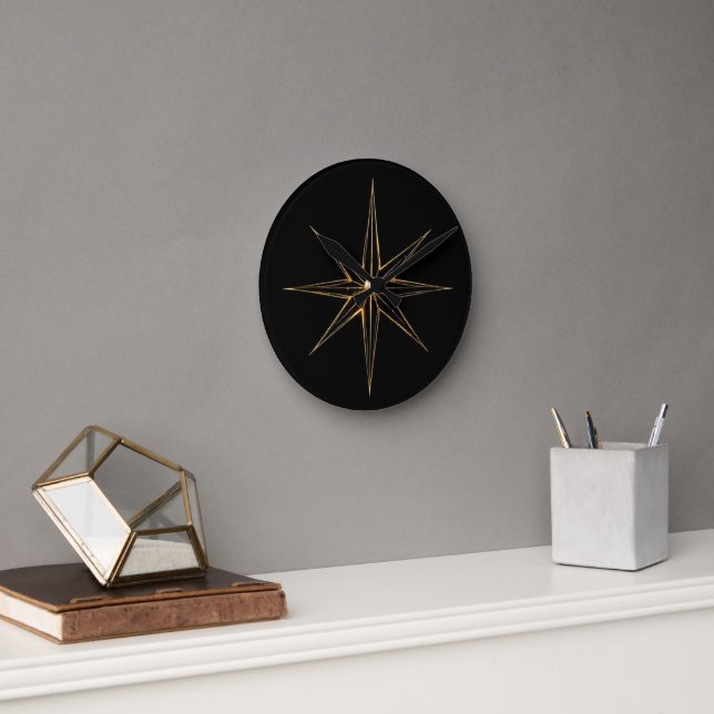 Horloge Ronde Étoile abstraite dorée en dessin linéaire (Bureau)