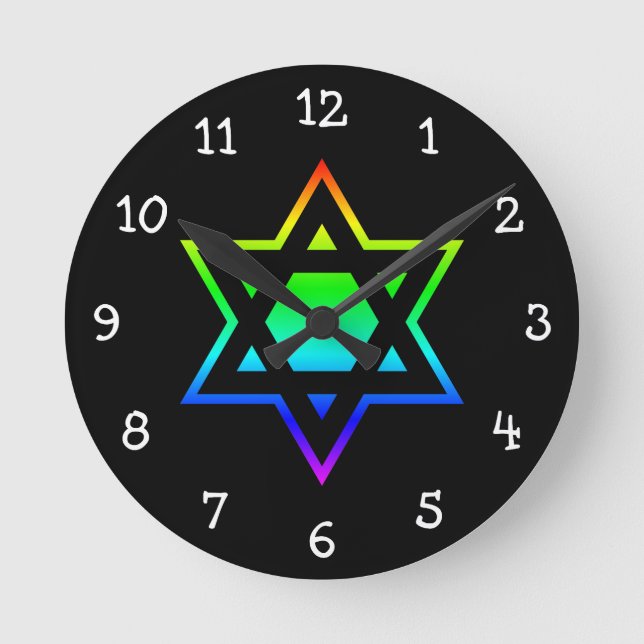 Horloge Ronde Étoile de David arc-en-ciel (Recto)