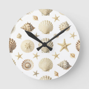 Horloge Ronde Étoile de mer coquillage côtier motif sans couture