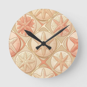 Horloge Ronde Étoile de mer corail pêche et dollar de sable