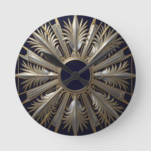 Horloge Ronde Étoile éclatée dorée argentée ornée
