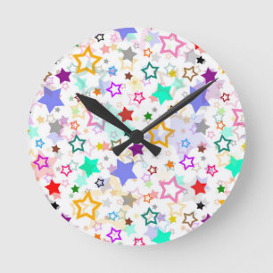 Horloge Ronde Étoiles colorées blanches 
