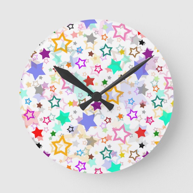 Horloge Ronde Étoiles colorées blanches  (Recto)