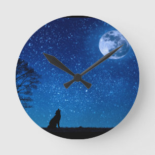 Horloge Ronde étoiles de lune de loup