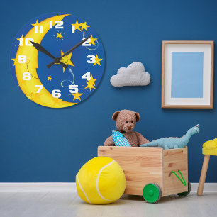 Horloge Ronde Étoiles D'Or Et Lune