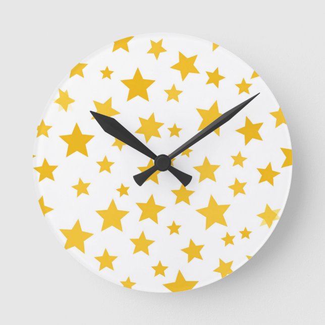 Horloge Ronde étoiles dorées sur fond blanc (Recto)