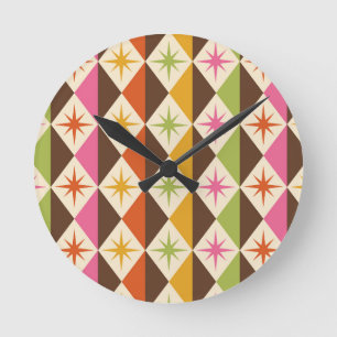 Horloge Ronde Étoiles du milieu du siècle sur des diamants d'Arl