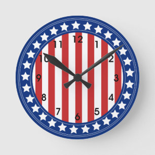 Horloge Ronde Étoiles et rayures Americana Motif