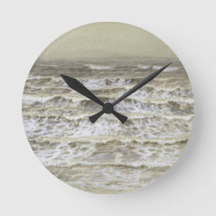 Horloge Ronde Étude des vagues (lavage de gris et de brun,