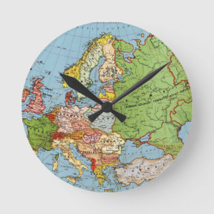 Horloge Ronde Europe vintage Carte générale du XXe siècle