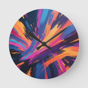 Horloge Ronde Explosion de couleur aux coups de pinceau abstrait