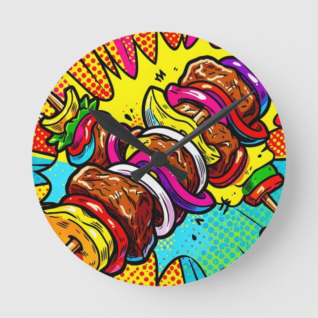 Horloge Ronde Explosion de Kebab Pop Art (Recto)