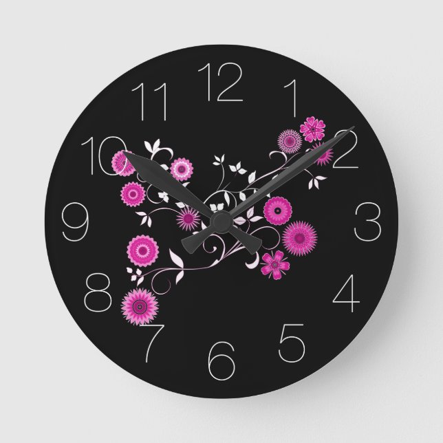 Horloge Ronde Explosion florale rose (Recto)