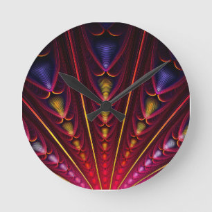 Horloge Ronde Extraordinaire rose jaune noir fractal