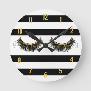 Horloge Ronde Eyelash Moderne Grandes Noires & Blanches