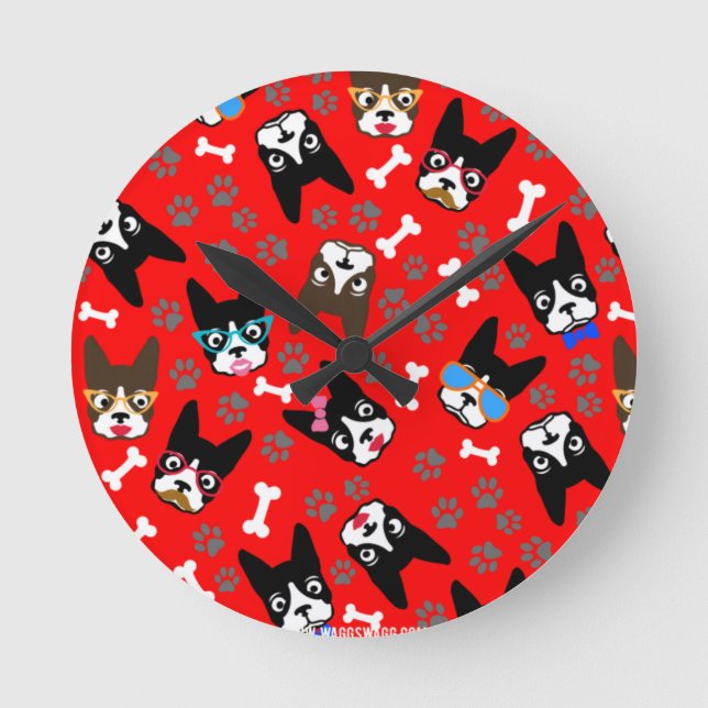 Horloge Ronde Faces de Boston Terrier Cute (Recto)