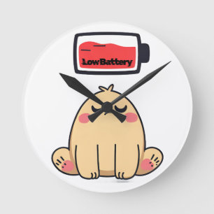 Horloge Ronde Faible humeur de batterie - Drôle Doodle comique