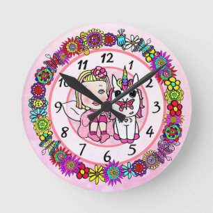 Horloge Ronde Fairy Whimsical Folk Art Girl's