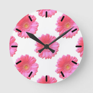 Horloge Ronde Faisée de gerbera rose