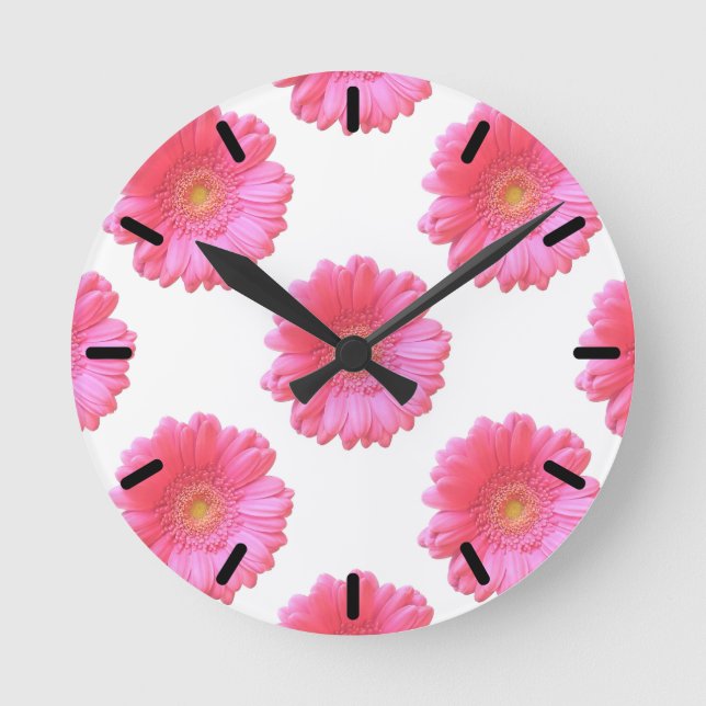 Horloge Ronde Faisée de gerbera rose (Recto)