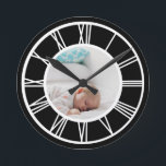 Horloge Ronde Faites votre photo Numéros romains personnalisés<br><div class="desc">Créez votre photo Numéros romains personnalisés horloge murale de Ricaso</div>